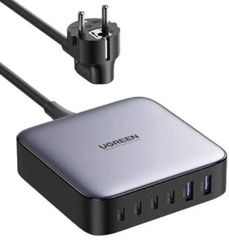Ugreen 40914 200W cáp nguồn dài 2M chuẩn cắm EU Màu Xám Bộ sạc nhanh có 4 cổng USB-C và 2 cổng USB-A