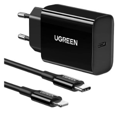 Ugreen 50799 20W bộ kit sạc nhanh PD và cáp USB type C ra Lightning MFI cho iPhone màu đen