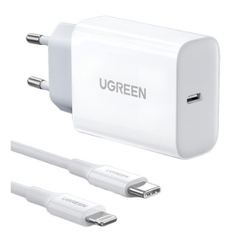 Ugreen 50698 1M PD 20W USB-C 3.0 Màu Trắng Bộ sạc + cáp sạc nhanh Lightning dành cho iPhone 13 12 Pro Max