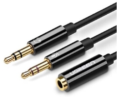 Dây Audio chuyển tai nghe 3.5mm đầu cái sang 2 đầu Mic và Tai nghe đầu đực mạ vàng dài 20CM UGREEN AV140