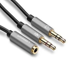 Dây Audio chuyển tai nghe 3.5mm đầu cái sang 2 đầu Mic và Tai nghe đầu đực mạ vàng dài 20CM UGREEN AV140