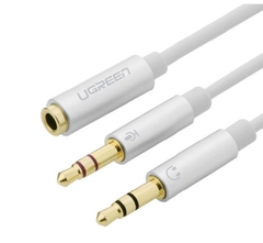 Dây Audio chuyển tai nghe 3.5mm đầu cái sang 2 đầu Mic và Tai nghe đầu đực mạ vàng dài 20CM UGREEN AV140