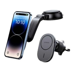 Ugreen 15120 15W Bộ sạc hít từ tính không dây kiêm giá đỡ điện thoại trên xe hơi màu Đen điện vào cổng type c