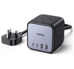 Ugreen 40861 65W Màu Đen Bộ sạc nhanh DigiNest Cube Chip GaN3 gồm 2 cổng USB-C + 2 cổng USB-A kèm dây cápnguồn