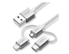 Cáp sạc, dữ liệu 3 trong 1 USB Micro/Type-C/Lightning dài 1,5M Ugreen 50203 (Màu bạc)