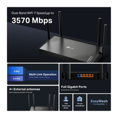 Router Wi-Fi TP-Link Archer BE220 (Wi-Fi 7, BE3600, băng tần kép, 5 cổng Gigabit)