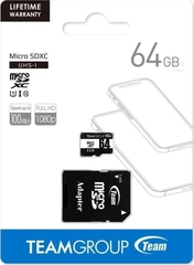 Thẻ nhớ MicroSDXC TEAMGROUP 64GB TUSDX64GCL10U03 (UHS-I U1, Class 10, đọc 100MB/s, ghi 20MB/s)