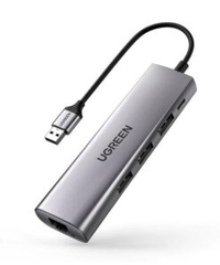 Bộ chuyển đổi USB C sang cổng mạng LAN và 3 USB 3.0 màu xám Ugreen (20915)