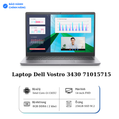 Laptop Dell Vostro 3430 71015715 (Core i3 1305U/ 8GB/ 256GB SSD/ Intel UHD Graphics/ 14.0inch Full HD/ Windows 11 Home + Office Student/ Titan Grey/ 1 Year)