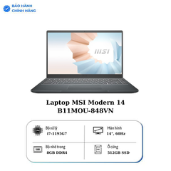 Laptop MSI Modern 14 B11MOU-848VN (Core i7-1195G7 | 8GB | 512GB | Intel® Iris® Xe | 14 inch FHD | Win 10 | Gray)