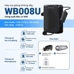 Loa trợ giảng WinBridge WB008U (UHF, 15W, Bluetooth, USB, TF Card, AUX)