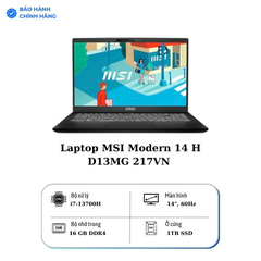 Laptop MSI Modern 14 H D13MG 217VN | CPU i7-13700H | RAM 16GB DDR4 | SSD 1TB PCIe | VGA Onboard | 14.0 FHD+ IPS | Win11