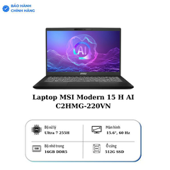Laptop MSI Modern 15 H AI C2HMG-220VN (Ultra 7 255H/ 16GB/ 512GB SSD/ 15.6 inch FHD/ Win11/ Đen/ Túi)