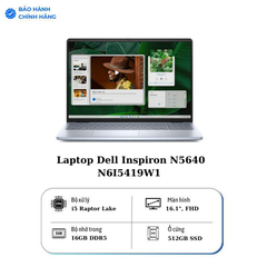 Laptop Dell Inspiron N5640 N6I5419W1 (i5 1334U/ 16GB/ 512GB SSD/16.1 inch FHD+/Win 11/ Office/ Ice Blue/ Vỏ nhôm/1Y)