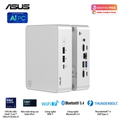 Bộ Mini PC Asus NUC 15 PRO Tall RNUC15CRSU700000I (Intel Core Ultra 7 255H | 2xDDR5-6400 | 2xNVMe | 2x HDMI 2.1 | 2x Thunderbolt | VESA MOUNT | WHITE)