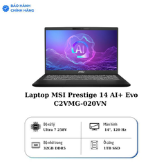 Laptop MSI Prestige 14 AI+ Evo C2VMG-020VN (Ultra 7 258V/ 32GB/ 1TB SSD/ 14 inch 2.8K/ 120Hz/ Win11/ Xám/ Vỏ nhôm/ Túi)