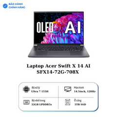 Laptop Acer Swift X 14 OLED SFX14-72G-708X NX.KR8SV.003 (Ultra 7 155H | 32GB | 1TB | RTX 4060 | 14.5 inch 2.8K OLED 120Hz | Win 11 | Xám)