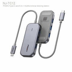 Hub chuyển Type 6 trong 1 PISEN NJ-TC13. HDMI+3xU3 + PD + RJ45.