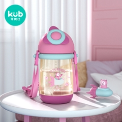 KUB | Bình Nước Chống Sặc Cho Bé 1 Tuổi Có Dây Đeo, Nhựa PPSU An Toàn 360ml [Tặng Ống Hút Sơ Cua]