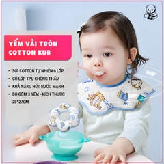 KUB | Yếm Cho Bé Ăn Dặm, Vải Tròn Cotton Tự Nhiên 6 Lớp Chống Thấm Ra Áo [Bộ 3 Khăn Yếm Tiện Dụng]