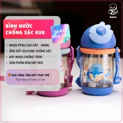 KUB | Bình Nước Chống Sặc Cho Bé 1 Tuổi Có Dây Đeo, Nhựa PPSU An Toàn 360ml [Tặng Ống Hút Sơ Cua]