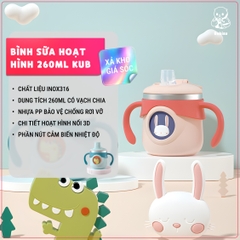 KUB | Bình Sữa Inox Cho Bé Với Hình Hoạt Hình 3D Ngộ Nghĩnh, 260ml Inox 316 An Toàn
