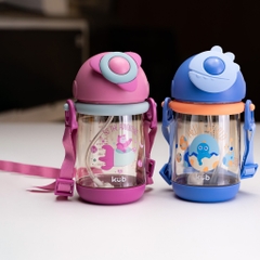 KUB | Bình Nước Chống Sặc Cho Bé 1 Tuổi Có Dây Đeo, Nhựa PPSU An Toàn 360ml [Tặng Ống Hút Sơ Cua]