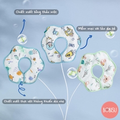 KUB | Yếm Cho Bé Ăn Dặm, Vải Tròn Cotton Tự Nhiên 6 Lớp Chống Thấm Ra Áo [Bộ 3 Khăn Yếm Tiện Dụng]