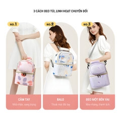 [Combo 4 Món] Túi Xách Giữ Lạnh Sữa Mẹ Cao Cấp Kèm 2 Bình Thủy Tinh 180ml + Khay Gel Giữ Lạnh
