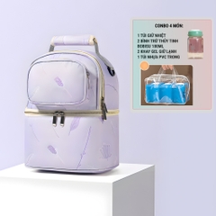 [Combo 4 Món] Túi Xách Giữ Lạnh Sữa Mẹ Cao Cấp Kèm 2 Bình Thủy Tinh 180ml + Khay Gel Giữ Lạnh