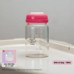 BOBISU | Bình Thủy Tinh Trữ Sữa Cho Bé Dung Tích 150ml-180ml [Mua 2 Bình Tặng Cổ Trắng, Ty, Nắp Đậy Ty]
