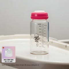 BOBISU | Bình Trữ Sữa Mẹ Cho Bé Làm Từ Thủy Tinh Cao Cấp Dung Tích 260ml [Mua 2 Bình Tặng Cổ Trắng, Ty, Nắp Đậy Ty]