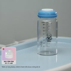BOBISU | Bình Trữ Sữa Mẹ Cho Bé Làm Từ Thủy Tinh Cao Cấp Dung Tích 260ml [Mua 2 Bình Tặng Cổ Trắng, Ty, Nắp Đậy Ty]