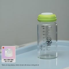 BOBISU | Bình Trữ Sữa Mẹ Cho Bé Làm Từ Thủy Tinh Cao Cấp Dung Tích 260ml [Mua 2 Bình Tặng Cổ Trắng, Ty, Nắp Đậy Ty]