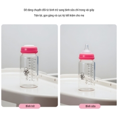 BOBISU | Bình Trữ Sữa Mẹ Cho Bé Làm Từ Thủy Tinh Cao Cấp Dung Tích 260ml [Mua 2 Bình Tặng Cổ Trắng, Ty, Nắp Đậy Ty]