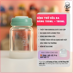 BOBISU | Bình Thủy Tinh Trữ Sữa Cho Bé Dung Tích 150ml-180ml [Mua 2 Bình Tặng Cổ Trắng, Ty, Nắp Đậy Ty]