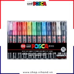 Bút sơn vẽ đa chất liệu Uni Posca Paint Marker PC-1M Extra Fine - Set 12 màu