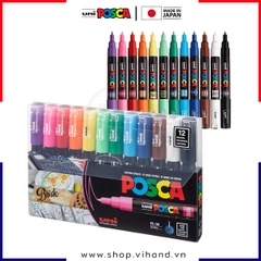 Bút sơn vẽ đa chất liệu Uni Posca Paint Marker PC-1M Extra Fine - Set 12 màu