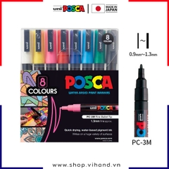 Bút sơn vẽ đa chất liệu Uni Posca Paint Marker PC-3M Fine - Set 8 màu