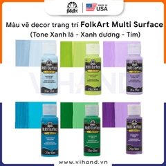 Màu Vẽ Decor Trang Trí FolkArt Multi Surface Satin (Tone Xanh lá - Xanh dương - Tím)