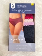 MIDNIGHT CAROLE HOCHMAN - ULTIMATE COMFORT HI-CUT (SET 5 QUẦN LÓT REN LƯNG CAO, SIZE S)