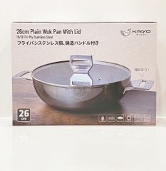 KAIYO - 26cm PLAIN WOK PAN WITH LID (CHẢO TRƠN CÓ NẮP 26cm)