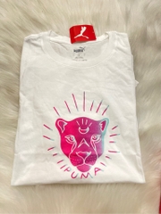 PUMA - WHITE-FUCHSIA P (ÁO THUN TRẮNG, BÁO HỒNG, SIZE M)