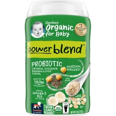 GERBER ORGANIC FOR BABY - POWER BLEND PROBIOTIC (BỘT ĂN DẶM XANH LÁ CÂY 227G)
