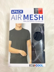 AIR MESH - Short Sleeve V-Neck (SET 4 Áo Lót Nam Đen M)