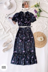 Set áo croptop vạt chéo thắt dây eo & Chân váy dài dáng nhún đuôi cá
