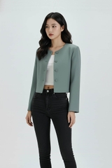 Vest ngắn cổ tròn cúc bọc