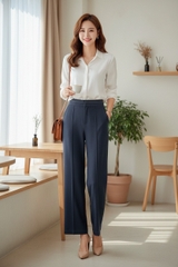 Quần suông khuy cài cạp diễu ziczac