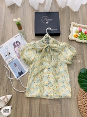 Set áo sơ mi kiểu cổ thắt nơ & Chân váy dài xoè rủ