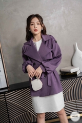 Áo khoác cổ bẻ dáng ngắn thắt đai